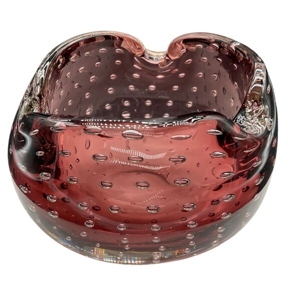 Art Glass Pink Bullicante Bowl / Ashtray With Controlled Bubbles 2.25"H x 3"W - Picture 2 of 7
